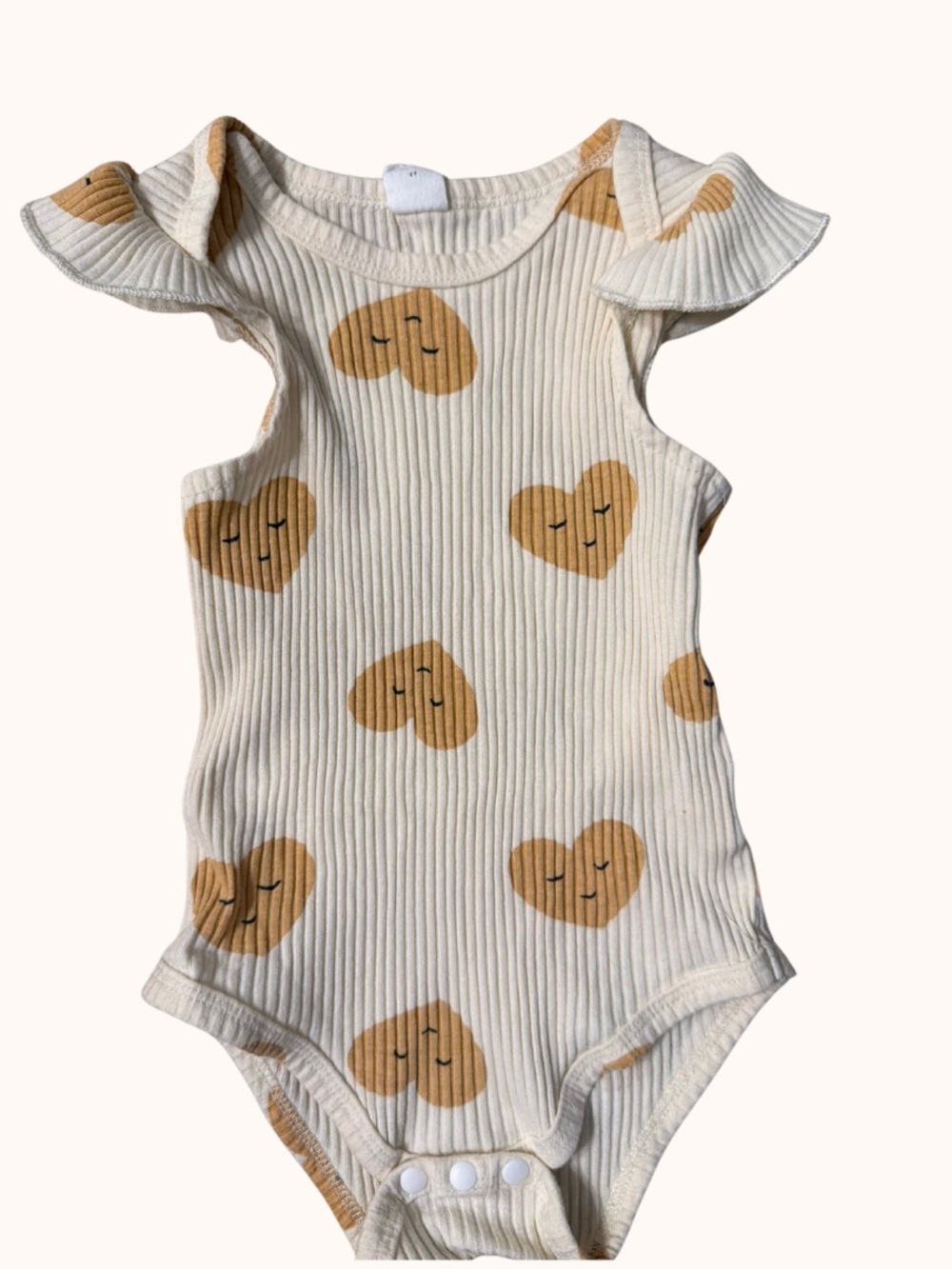 SHEIN Cream Ribbed Bodysuit with Mustard Heart Print